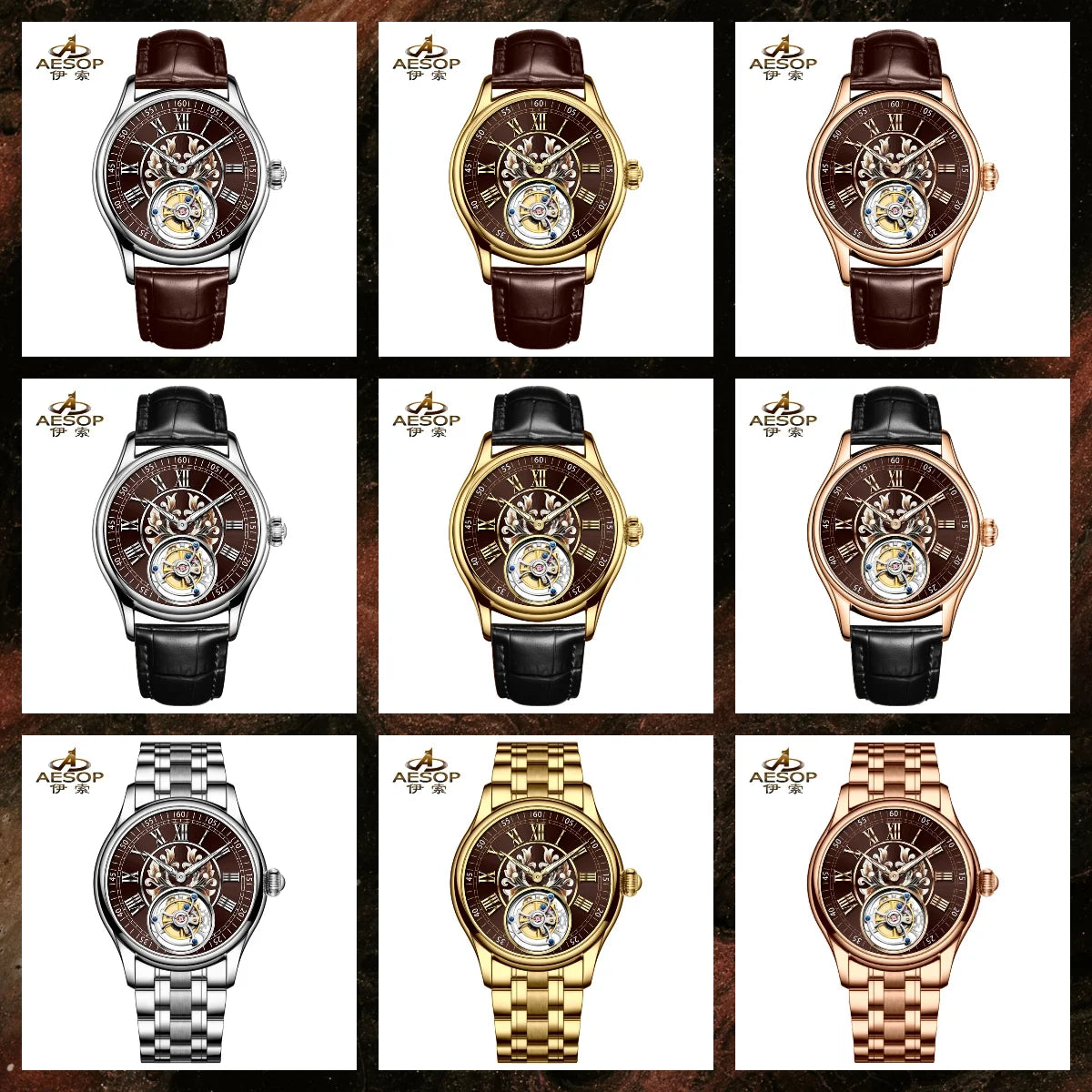 aesop Men's Watch Automatic Movement Mechanical Tourbillon Watch Skeleton Design Stainless Steel Case Waterproof Men's Watch 202