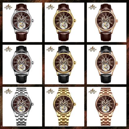 aesop Men's Watch Automatic Movement Mechanical Tourbillon Watch Skeleton Design Stainless Steel Case Waterproof Men's Watch 202