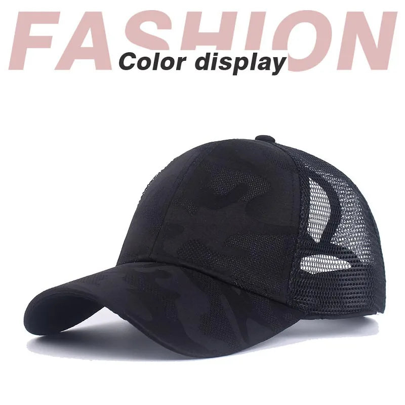 2023 Women Summer Ponytail Baseball Cap Cotton Camouflage Print Mesh Hat Adjustable Sports Golf Hat Girl Outdoor Casual Sun Hat