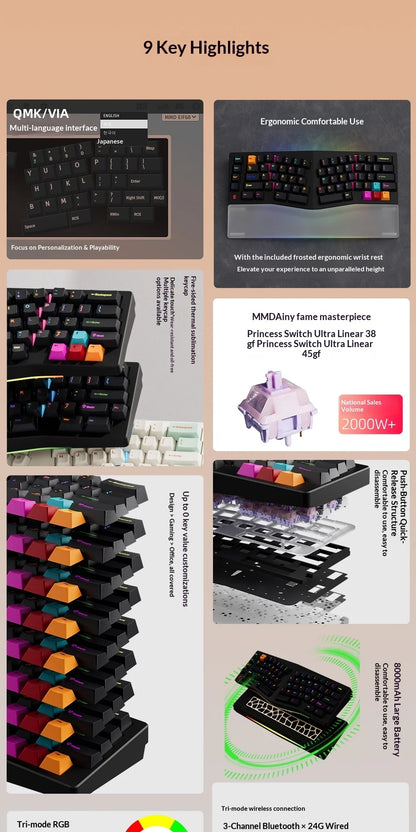MMD Alice EIF68 Wireless Mechanical Keyboard Tri-Mode Mmd EIF68 Hot-Swap Aluminum Shell QMK/VIA Gamer Office Mechanical Keyboard