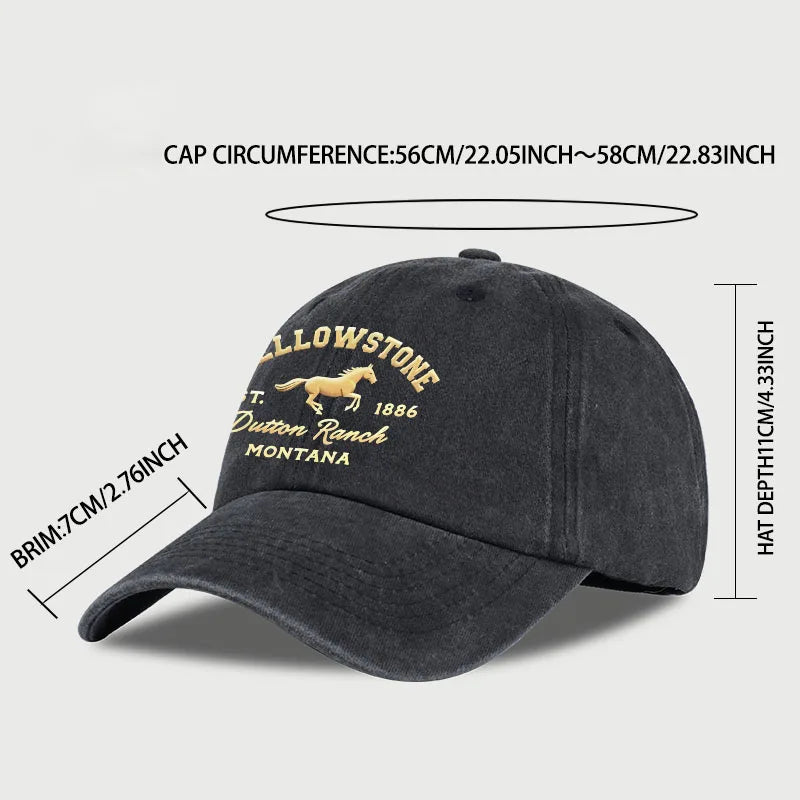 1pc Yellowstone Horse Print Washed Baseball Caps for Women Men Lightweight,Breathable,Adjustable Casual Wear Camping Yellowstone