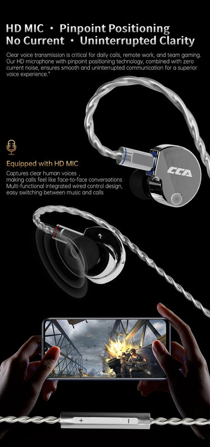 CCA Phoenix HiFi Wired Earphones Metal Alloy In-Ear Headphones with 10mm Dual Magnetic Dynamic Driver for Gaming & Music