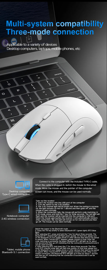 Bezprzewodowa mysz gamingowa SMAILWOLF RS7 Bluetooth, trzy tryby, PAW3311, makra, do laptopa, gier i biura