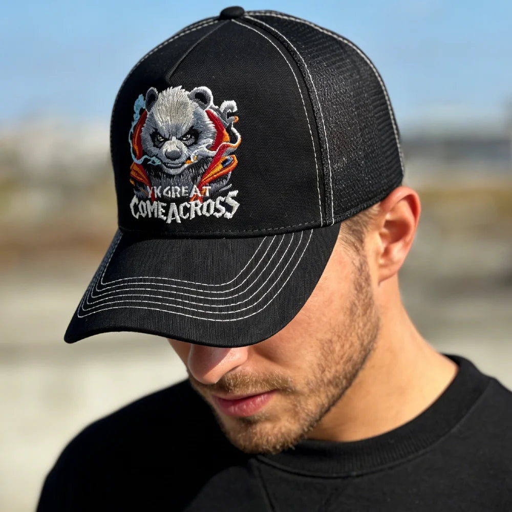 Styl unisex – fajna czapka z daszkiem z haftem pandy, eleganckie czapki typu trucker dla mężczyzn i kobiet, oddychająca czapka letnia do noszenia na co dzień i na świeżym powietrzu
