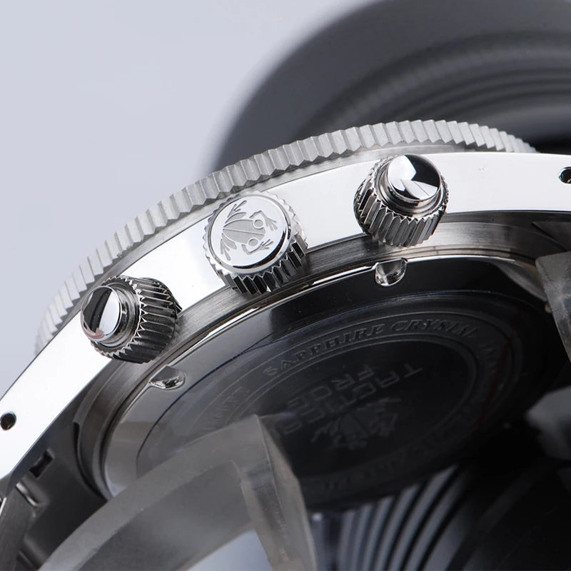 Relógio cronógrafo masculino Tactical Frog de 41mm, movimento Solar Quartz VS75, resistente à água, safira, luminosidade verde C3, relógio de pulso de quartzo