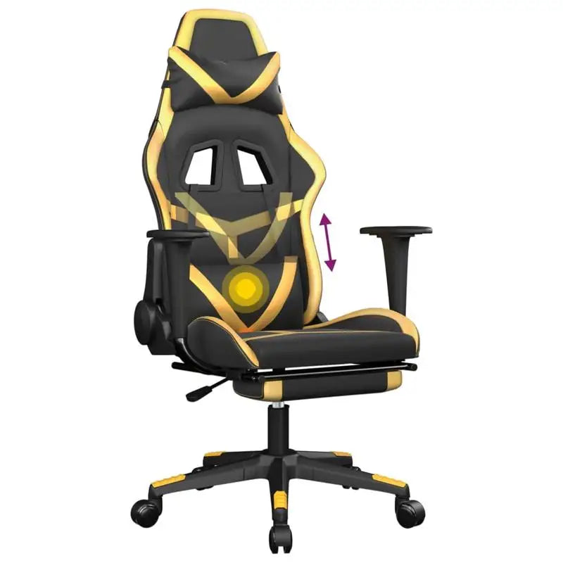 Gaming Chair with Footrest Black and Gold 67X64X116-127 cm in Imitation Leather, Reclining 360 Swivel Chair ° Can Carry 110 kg
