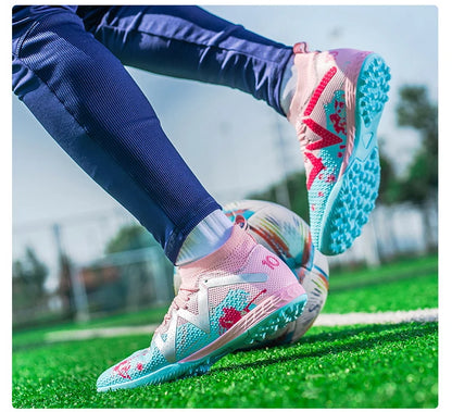 Scarpe da calcio professionali TF Broken Nail per adolescenti, resistenti, modello HighTops, scarpe da allenamento per adulti da esterno antiscivolo