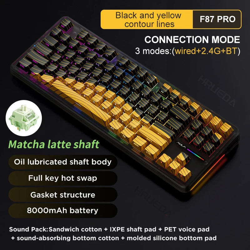 AULA F87 Pro Mechanical Keyboard 2.4g/Usb/Bluetooth Tri Mode Wireless 87 Key 5 Layer Silencing Filling Suitable For Gam Original
