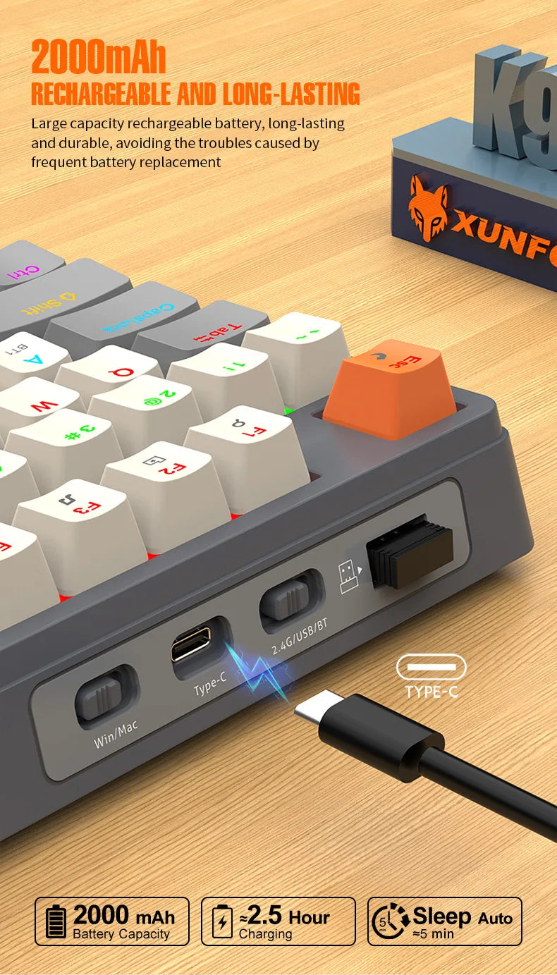 Wireless Mechanical Keyboard 96 Keys 100% Layout Spanish Russian Korean Arabic Mechanical Keyboard Bluetooth RGB K95 2000mAh