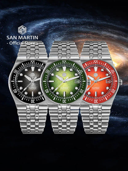 San Martin 40mm Enamel Spiral Dial Integrated Bracelet Men Diver Watch Miyota 9015 Automatic Mechanical Waterproof 200m SN0148