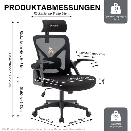 Symino Ergonomic Office Chair with Adjustable Headrest, Armrests & Lumbar Support, Rotating Rocker Executive Desk Chair for Home and Work