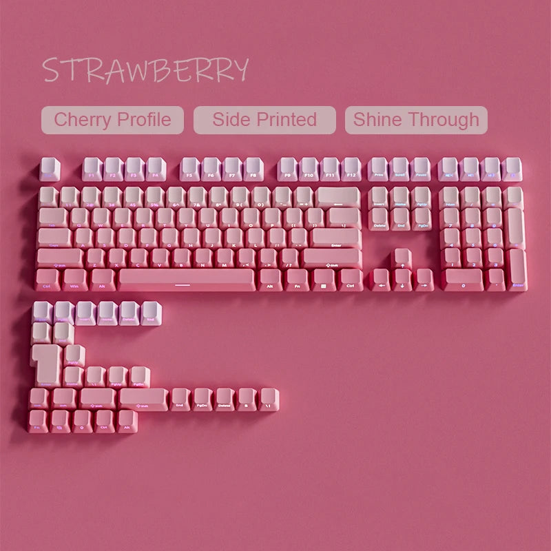 Neue Keycaps für 60/64/84/98/108 Gaming-Mechaniktastaturen mit MX-Switches, 135 Tasten, OEM PBT, seitlich graviert, Farbverlauf in Rot und Schwarz