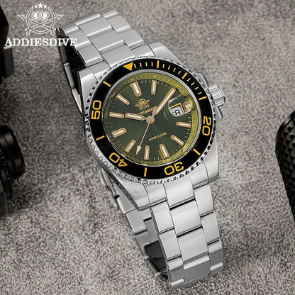 ADDIESDIVE New AD2510 Luxury Men's Diving Watch 41mm BGW9 Luminous Enamel Dial Screw-down Crown Durable Stainless Steel Strap