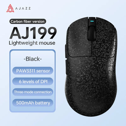 Rato Gaming Sem Fios AJAZZ AJ199 PAW3311 24000DPI Leve Bluetooth/Com Fios em Fibra de Carbono para PC Portátil Gamer