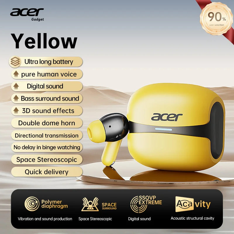 Acer OHR548 Wireless Bluetooth Headphones with ANC, Stereo Sound, Low Latency Gaming Earbuds, Bluetooth In-Ear Headphones with Charging Case