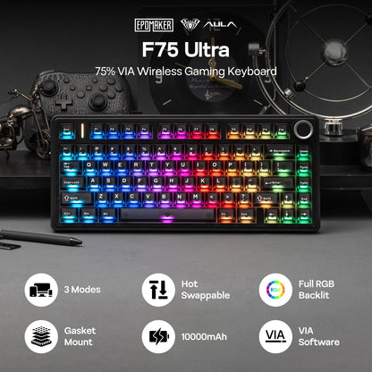 EPOMAKER x AULA F75 Ultra VIA Programmable 75% ANSI US QWERTY Layout Gasket Wired/Bluetooth/2.4Ghz Wireless Mechanical Keyboard