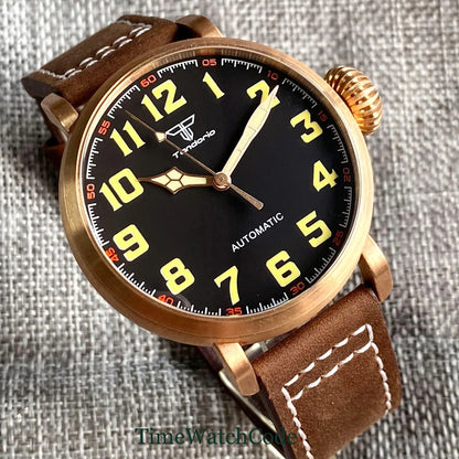 Tandorio 47mm NH35 Diver Men's Automatic Watch CUSN8 Solid Bronze or 316L Steel Case 10ATM Sapphire Crystal Black Dial