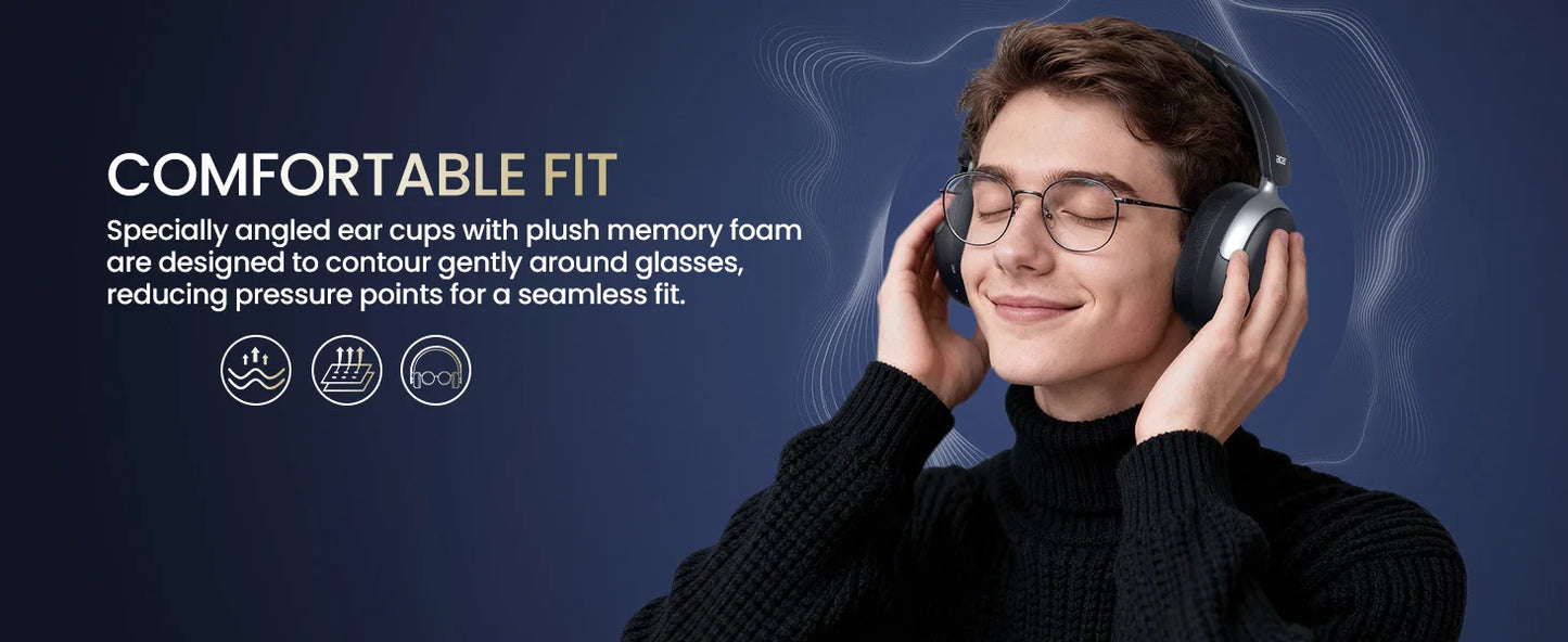 Acer OHR516 ANC Wireless Headphones Noise Cancelling Hi-Res Bluetooth Headset with 40mm Driver, Spatial Audio Over Ear Headphones with Mic