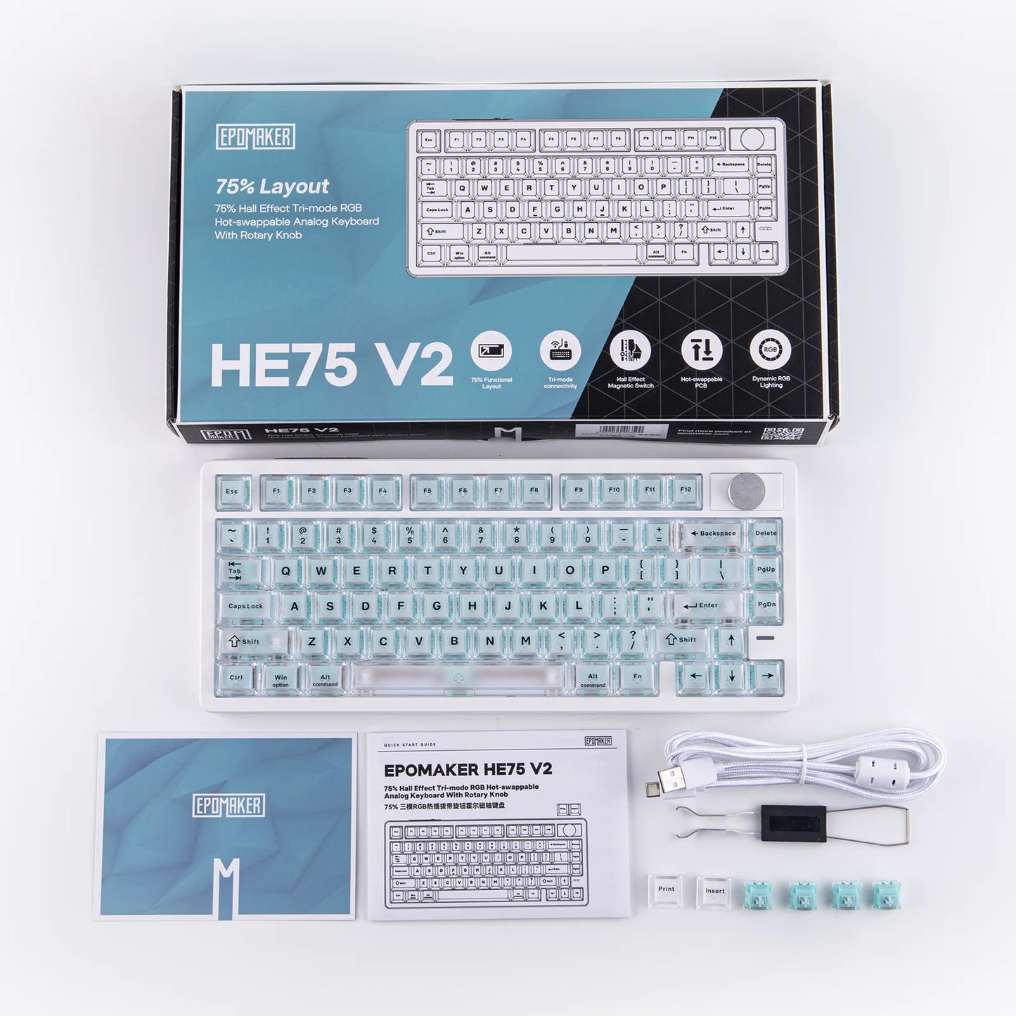 EPOMAKER HE75 V2 75% ANSI US Layout Tri-mode Wireless Hall Effect Gaming Keyboard 0.005mm Adjustable Actuation/Rapid Triggering