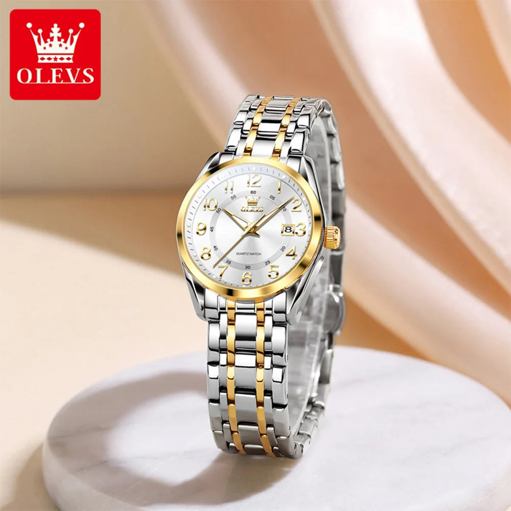 OLEVS Luxury Fashionable Ladies Quartz Watch Waterproof Wristwatch with Arabic Numerals Date Feature And Set Bracelet for Women