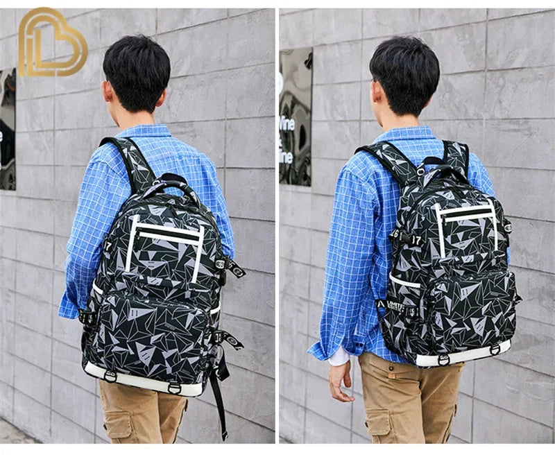 Yule Trooper F-Fortnited Battle Royale Rucksack mit USB-Ladeanschluss, Anime-Figuren, Lern- und Schreibwarenfach für Schüler