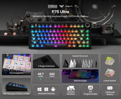 EPOMAKER x AULA F75 Ultra VIA Programmable 75% ANSI US QWERTY Layout Gasket Wired/Bluetooth/2.4Ghz Wireless Mechanical Keyboard