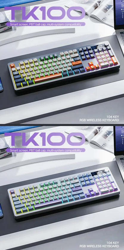XUNFOX TK100 Bluetooth Wireless Dual-Mode Keyboard, 98-Key RGB Wireless Gaming Keyboard with Rechargeable Battery for Desktop, Laptop & Office