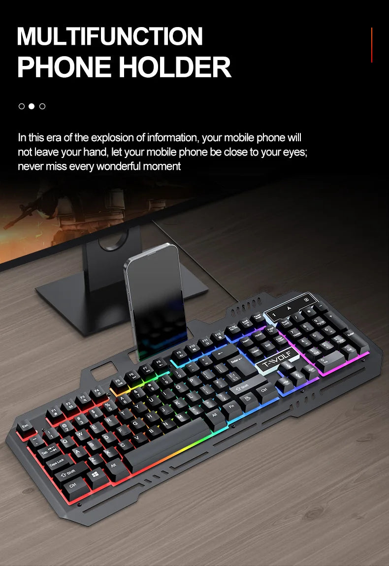 104Keys Gaming Keyboard and Mouse Combo with RGB Backlit,All-Metal Panel Waterproof Light Up,USB Wired Computer Keyboards Gaming