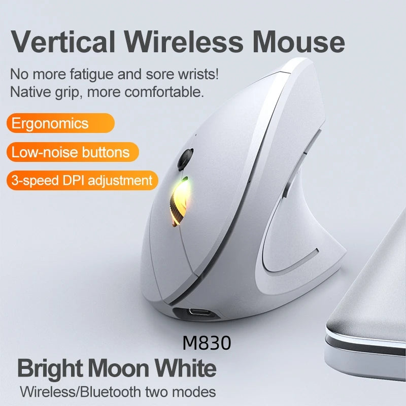 2.4G Bluetooth vezeték nélküli függőleges egér, újratölthető, ergonomikus, 1600DPI állítható gaming egér, 6 gombos, laptophoz, PC-hez és számítógéphez