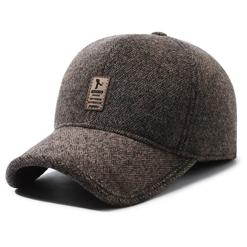 Winter Baseball Cap Warm Windproof Thickened Woolen Knitted Ear Protection Cap Men Adjustable Outdoor Sport Running Earflap Hat