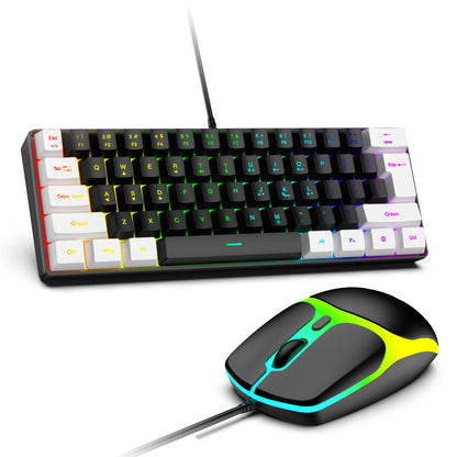 USB Wired RGB Gaming Keyboard 61 Keys White Black Compact Mini Office Keyboard and Mouse for PC Desktop Computer Gamer Keypad