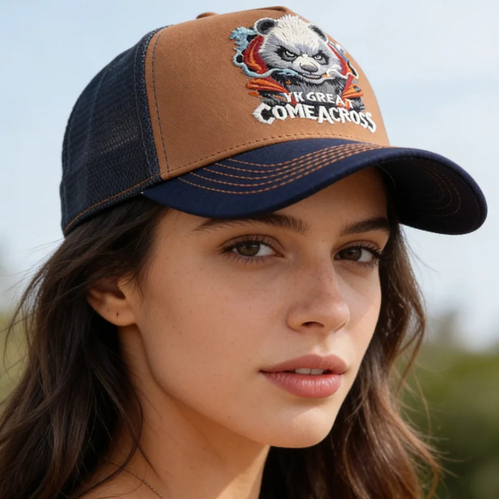 Styl unisex – fajna czapka z daszkiem z haftem pandy, eleganckie czapki typu trucker dla mężczyzn i kobiet, oddychająca czapka letnia do noszenia na co dzień i na świeżym powietrzu