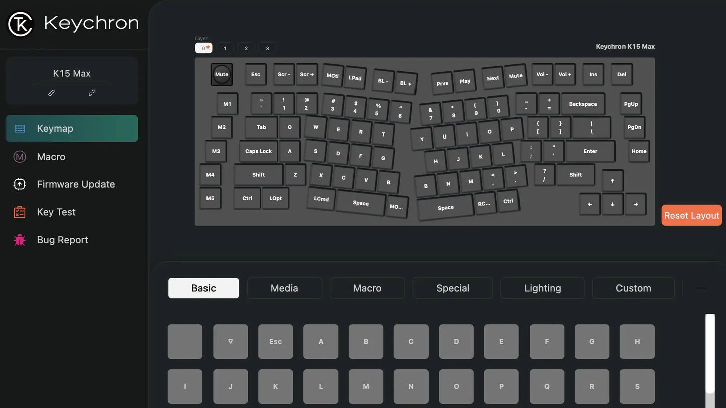 Keychron K15 Max (Alice Layout) QMK Wireless Custom Mechanical Keyboard Low Profile Gateron Switch Double-shot PBT Keycaps