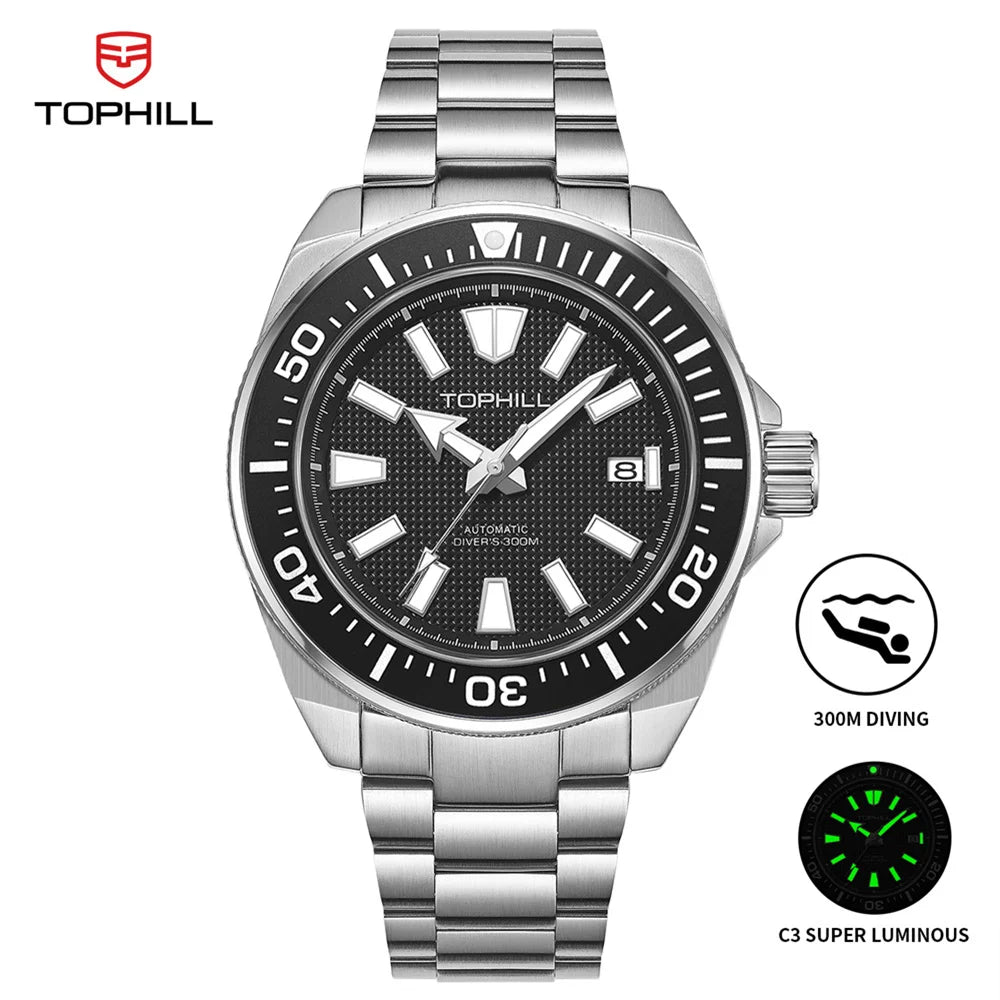 TOPHILL 43.5mm Professional Dive Watch Automatic NH35 Movement Sapphire 300M Waterproof Super Luminous Diving Men's Wristwatches