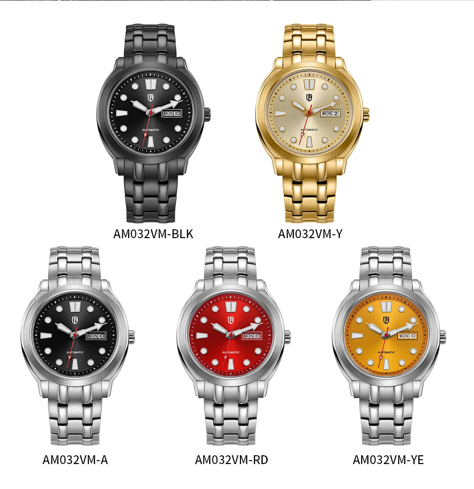 BERNY Automatic Men Watch Supper Luminous Sapphire Stainless Steel 100M Waterproof Business Casual Mechanical Wristwatch for Men