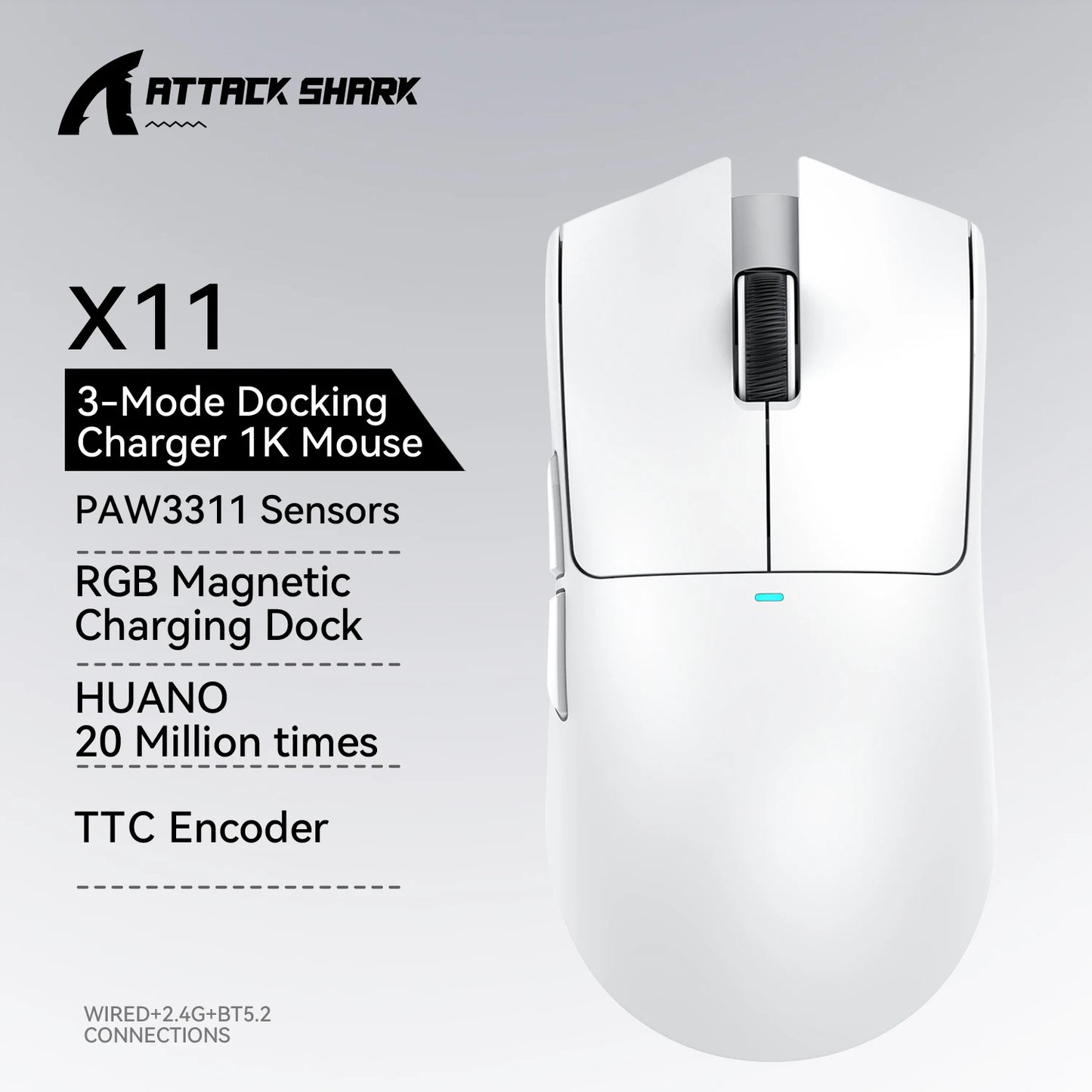 Ratón gaming ATTACK SHARK X11 y ratón inalámbrico X11 SE 22000 DPI, sensor PAW3311, BT/2.4G/con cable, ligero de 59g, 2000W clics