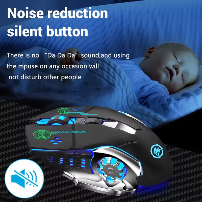 Q13 Bluetooth Wireless Mouse RGB Rechargeable Gaming Mouse, 2.4G Wireless Mouse with Adjustable DPI, 6 Buttons for PC, Laptop & Tablet