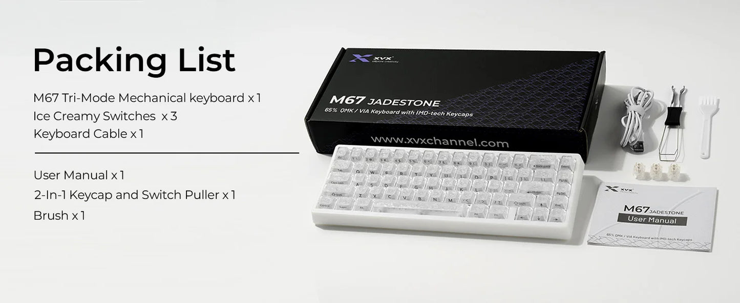 XVX M67 JadeStone Mechanical Keyboard 65% Tri-Mode Wireless Keyboard, Hot Swappable RGB Mechanical Keyboard with IMD Keycaps, Gasket Mount Gaming Keyboard