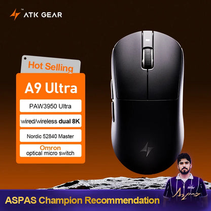 ATK Dragonfly A9 Ultimate bezdrátová herní myš A9 Air PAW3950 ultralehká ergonomická e-sportovní myš pro hráče FPS CSGO A9 Ultra