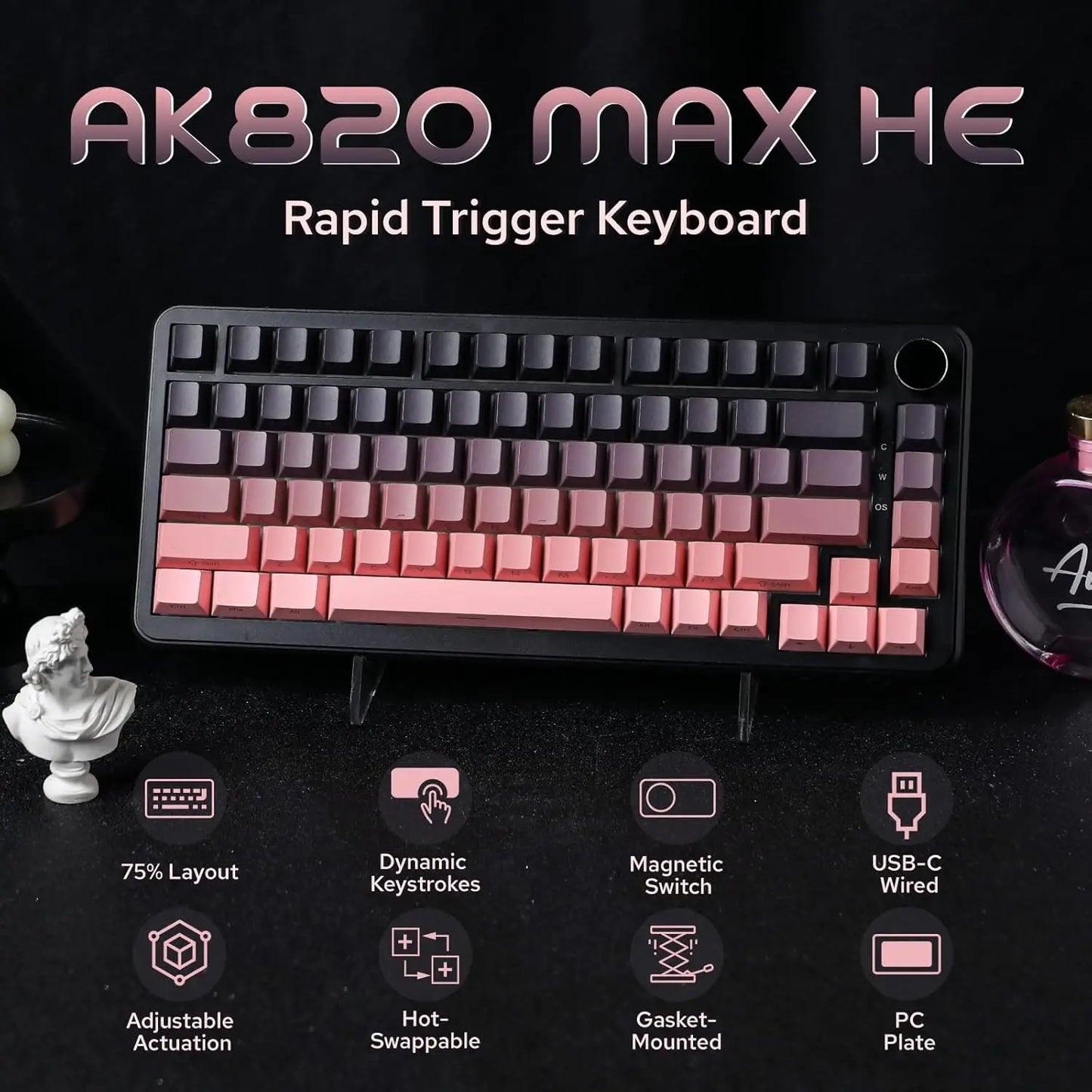 AJAZZ AK820 MAX New Magnetic Switch Type-C-Wired Only-Computer Gaming Keyboard Upgrade Gasket Mechanical Keyboard Cool RGB