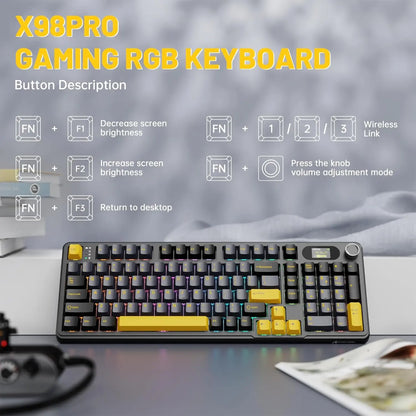 ATTACK SHARK X98PRO Wireless Mechanical Keyboard, Gasket Hot Swappable, PBT Keycaps, LED matrix screen,4000mAh