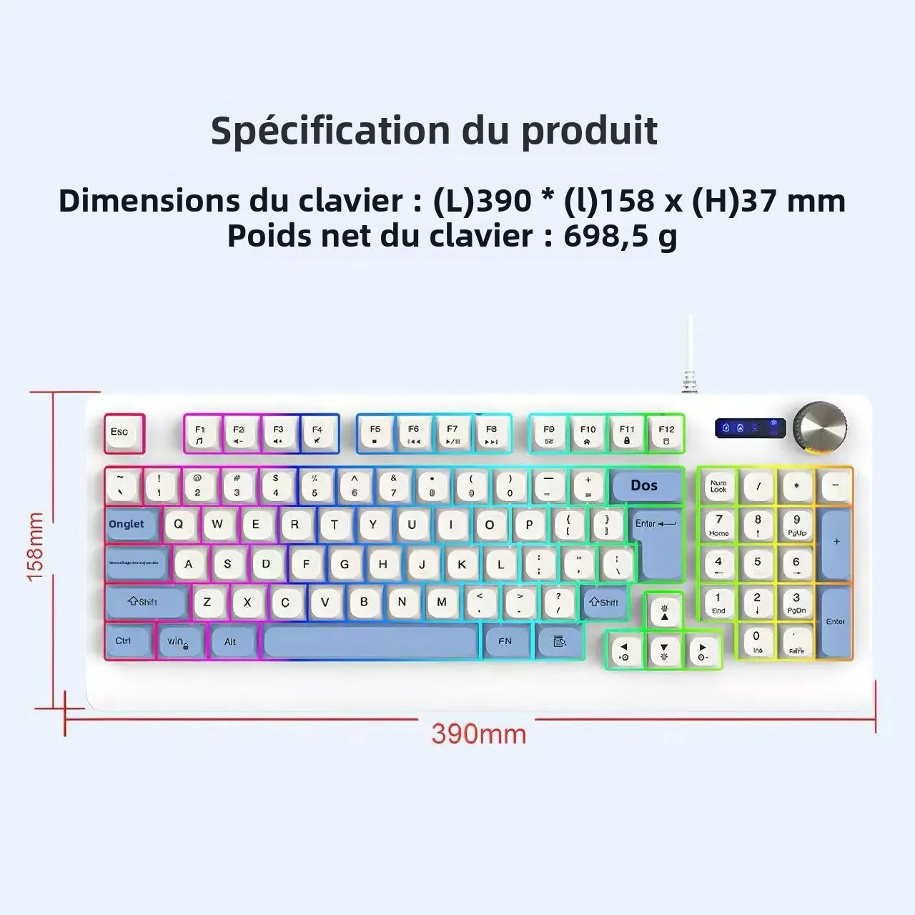 93 Keys Wired Gaming Keyboard with RGB Backlight Multi-Function Knob Color Matching Mechanical Feel Keyboard for PC Laptop Gamer