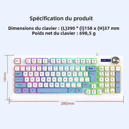 93 Keys Wired Gaming Keyboard with RGB Backlight Multi-Function Knob Color Matching Mechanical Feel Keyboard for PC Laptop Gamer