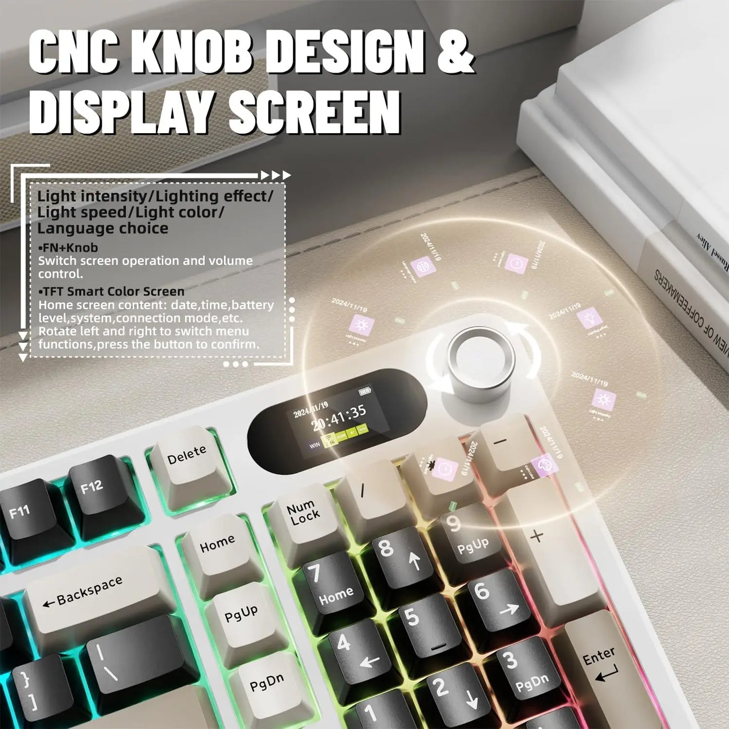 ATTACK SHARK X98Pro Wireless Mechanical Keyboard with Screen & Knob, Tri-mode Gasket Hot Swappable RGB Keyboard, Web Driver