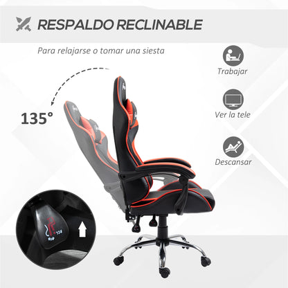 Vinsetto Gaming Chair Adjustable Height Ergonomic Gaming Chair with Reclining Backrest, Lumbar Support, Headrest & 360° Swivel Racing Style Office Chair Red