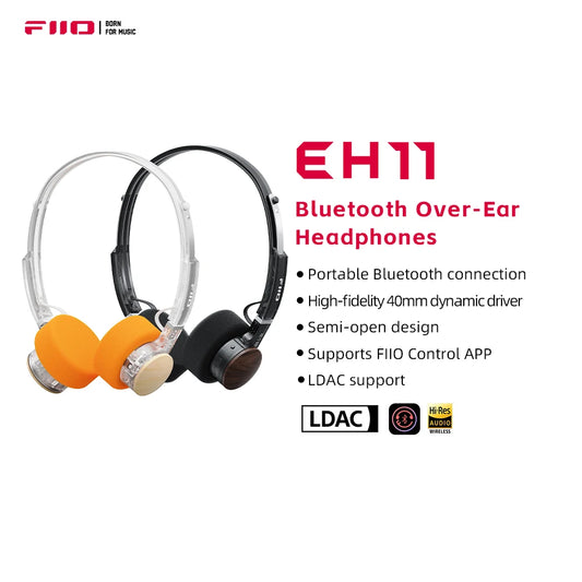 FIIO EH11 On-Ear Bluetooth Headphones – Hi-Res LDAC Wireless Bass Headset, 30H Battery, Dual Device Connection & Lightweight Retro Design