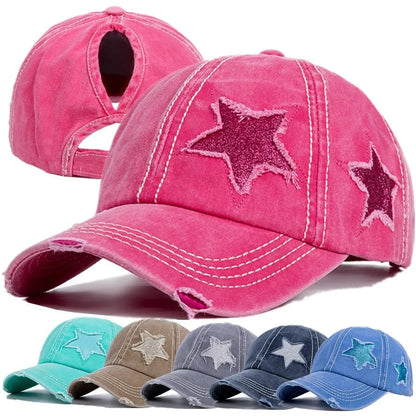 Retro Y2K Star Washed Denim Hole star Baseball cap Snapback Hats Autumn Summer fishing Hat Men Women Caps Casquette hats Gorras