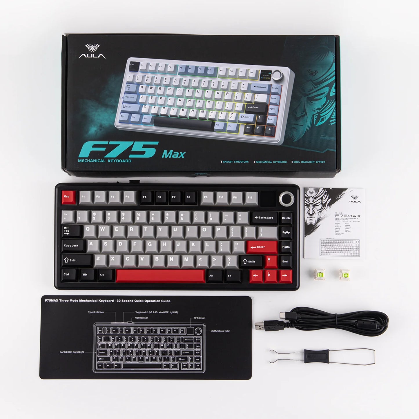 EPOMAKER X AULA F75 MAX Compact 75% ANSI Layout Wired/Bluetooth/2.4GHz Wireless Mechanical Keyboard with TFT Screen and a Knob
