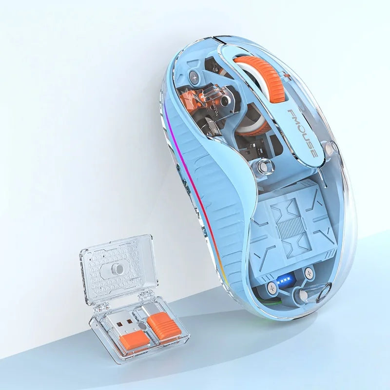 Lenovo Transparent Wireless Mouse Tri-Mode Bluetooth 5.0 & 2.4G Rechargeable RGB Mouse, Ergonomic Silent Wireless Mouse for Laptop, PC & Office
