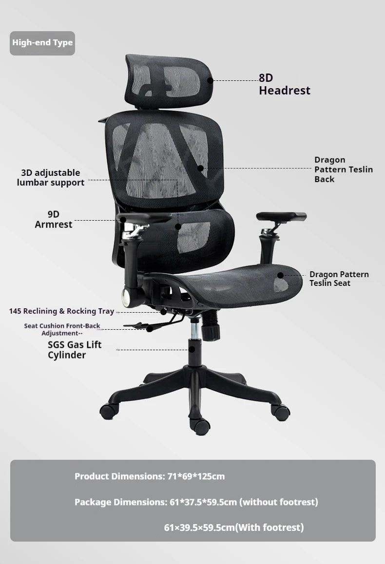 Sedia da gaming ergonomica con poggiatesta 8D, supporto lombare 3D, braccioli 9D, sedia da computer in rete reclinabile a 145° per ufficio e gaming